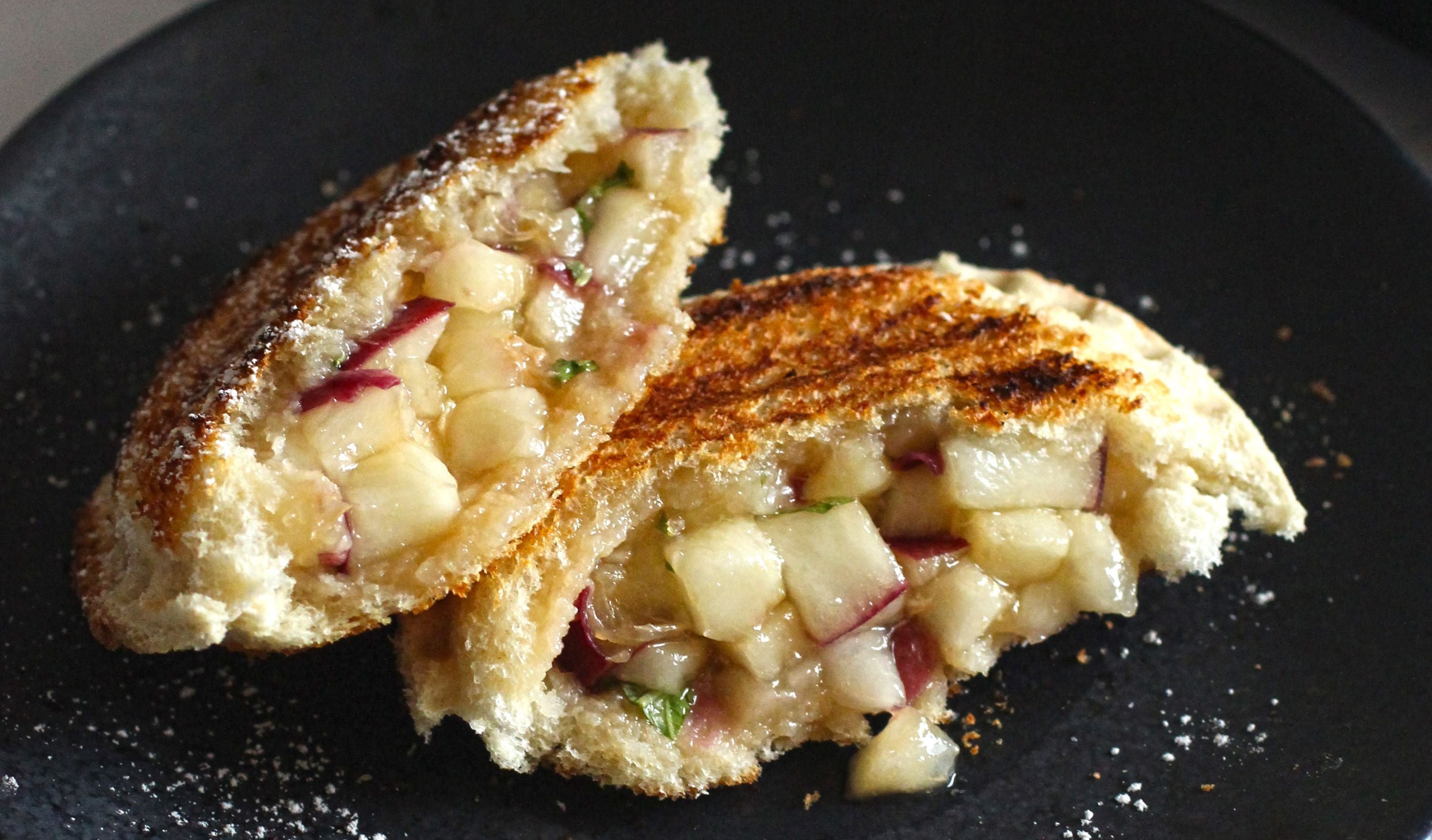 Easy peach hand pie made with brown sugar and toasted bread in a toaster