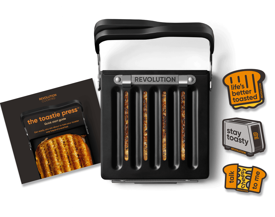 Toastie Press, quick start guide, and toastie stickers