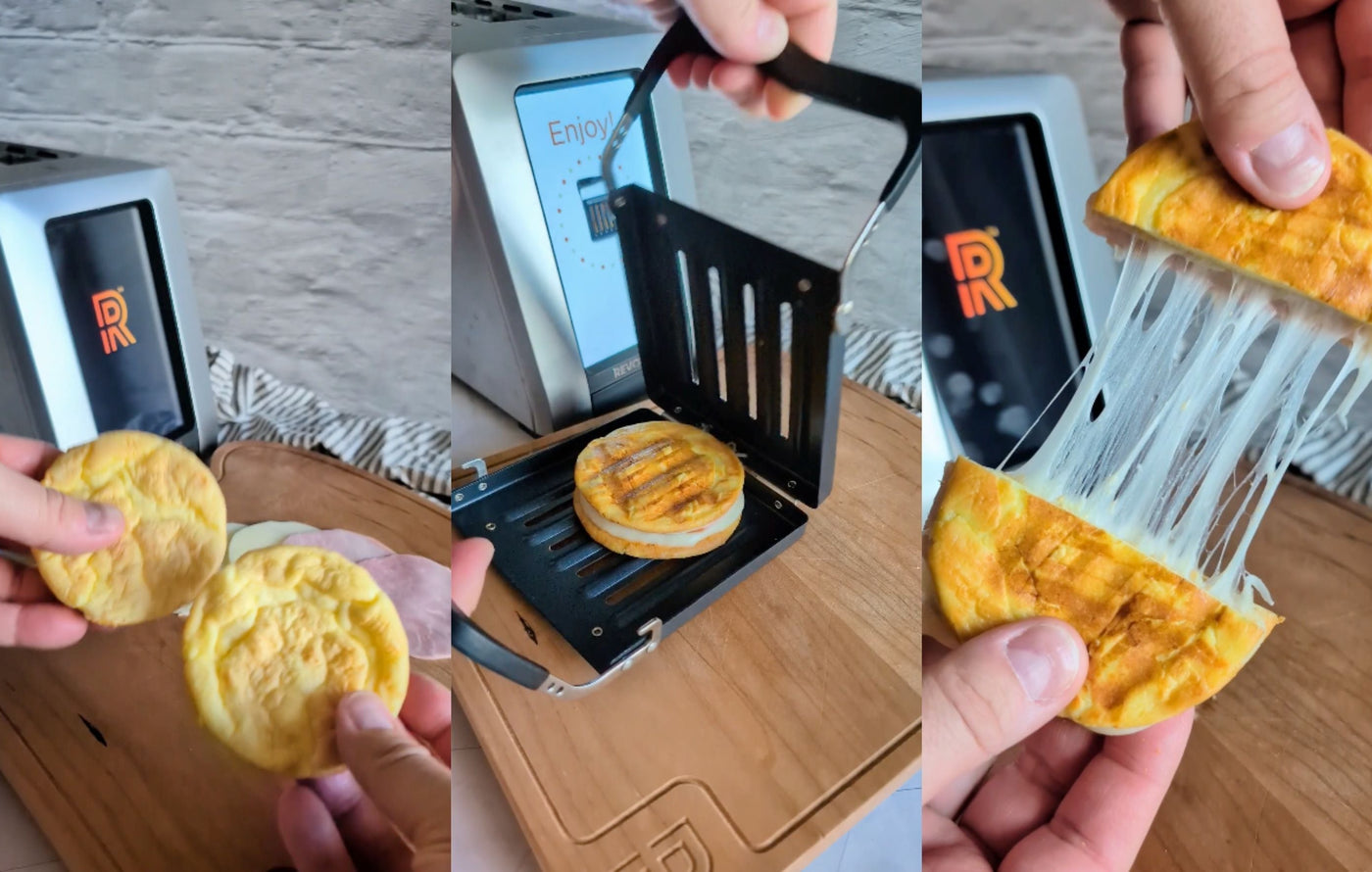 Cloud 9 gluten-free toastie with golden crust and melted jam center on white plate